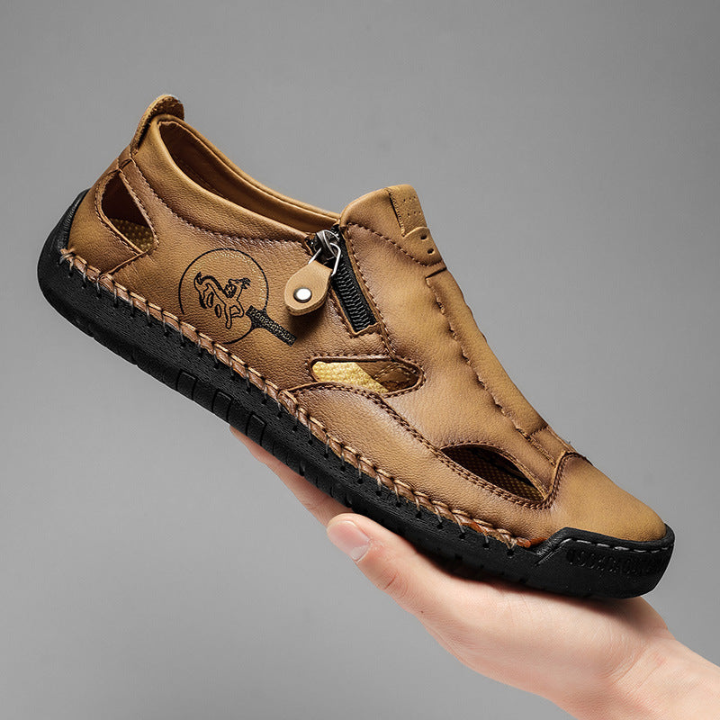 Herren Bequeme Lederfreizeitschuhe mit Reißverschluss und atmungsaktiven Öffnungen R&B