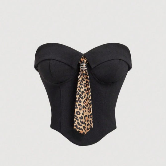 Damen Corsage mit modischem Tiermuster und tailliertem Schnitt R&B