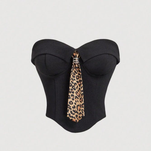Damen Corsage mit modischem Tiermuster und tailliertem Schnitt R&B