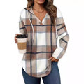 Damen lässige Karobluse mit Kapuze R&B