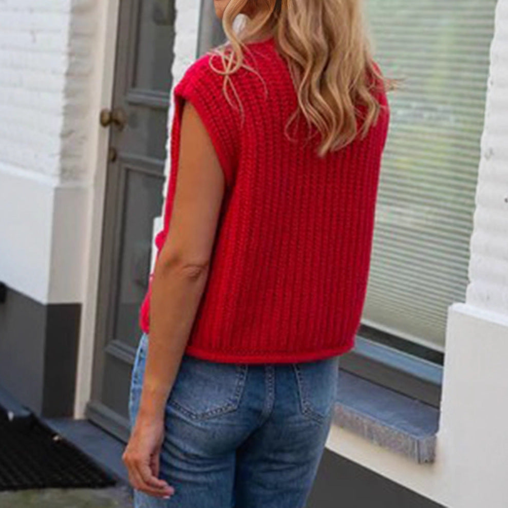 Damen Strickweste mit dekorativen Knöpfen und praktischen Taschen R&B