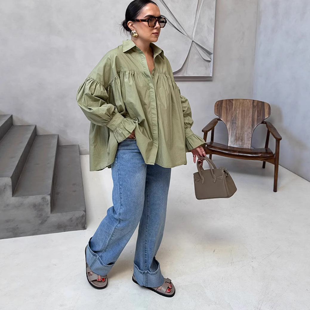 Damen Oversized Bluse mit Rüschendesign R&B