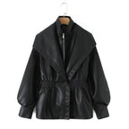 Damen Kunstlederjacke mit asymmetrischem Kragen und tailliertem Schnitt R&B