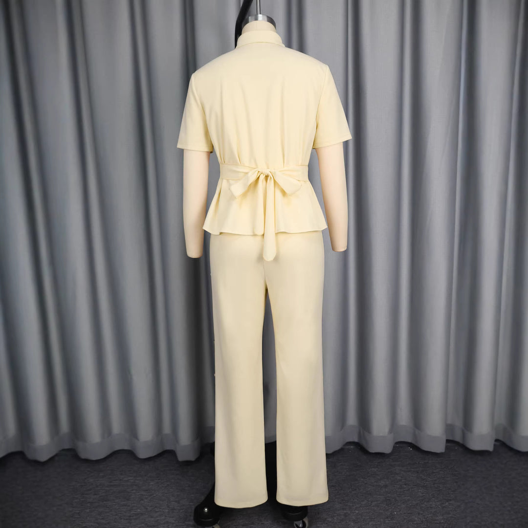 Damen Elegantes Set aus figurbetontem Oberteil mit Cut-Outs und schmal geschnittenen Hosen R&B