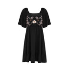 Damen bodenlanges Sommerkleid mit kunstvoller Stickerei und schwingendem Saum R&B