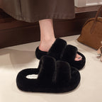 Damen Flauschige Hausschuhe mit doppeltem Riemen EB