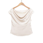 Damen elegante Satinbluse mit raffiniertem Wasserfall-Ausschnitt R&B