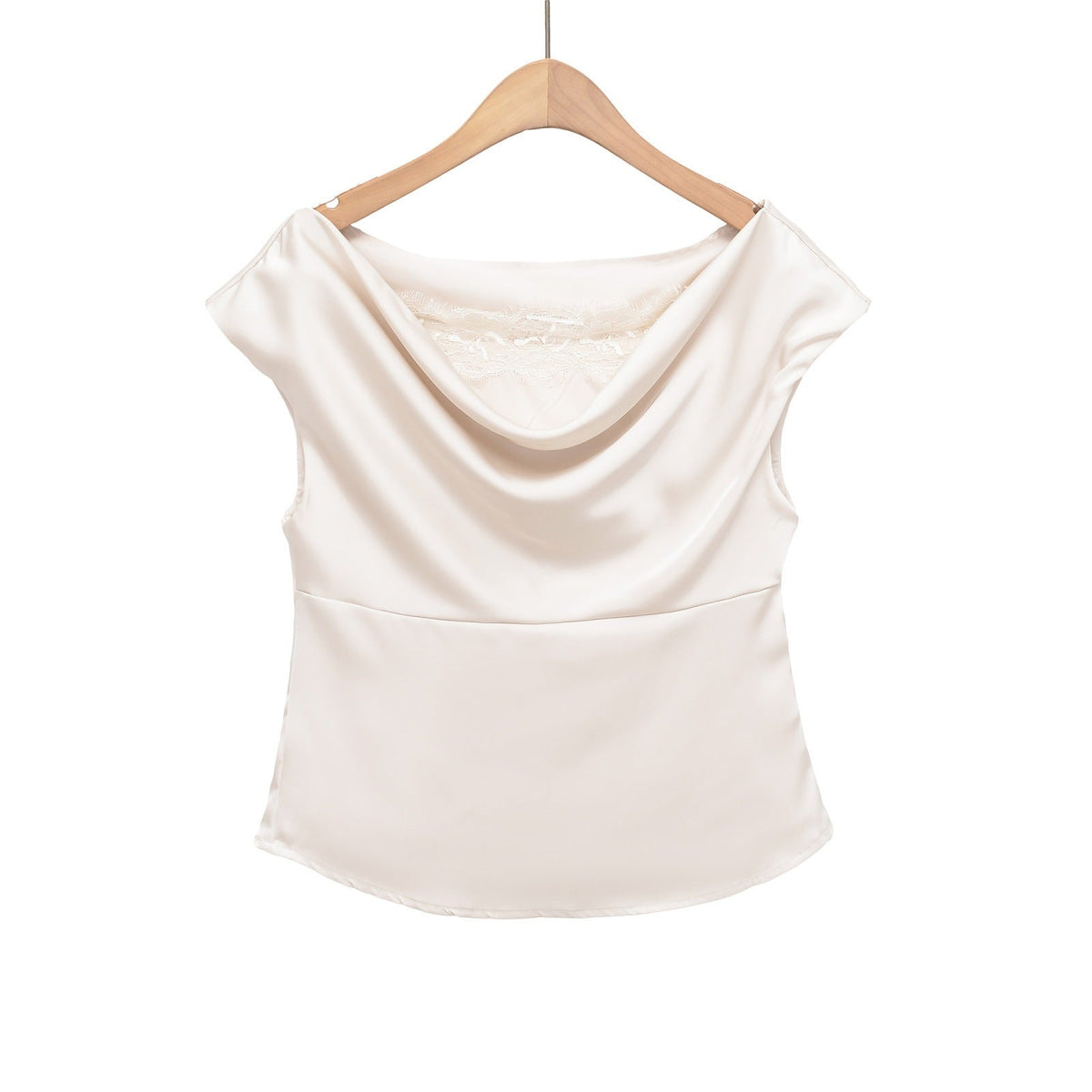 Damen elegante Satinbluse mit raffiniertem Wasserfall-Ausschnitt R&B