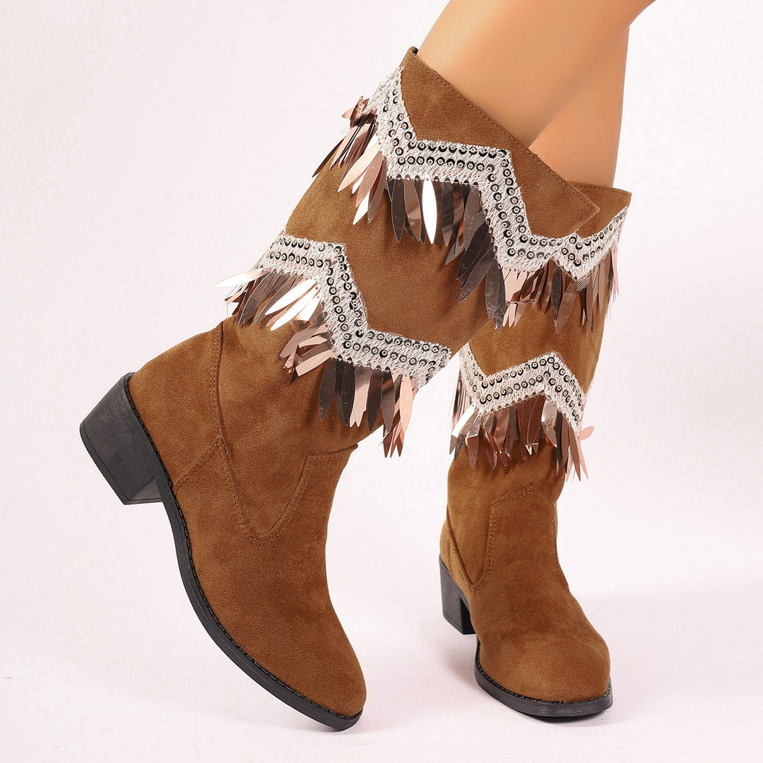 Damen Stiefel mit modischen Fransen und Glitzerdetails R&B