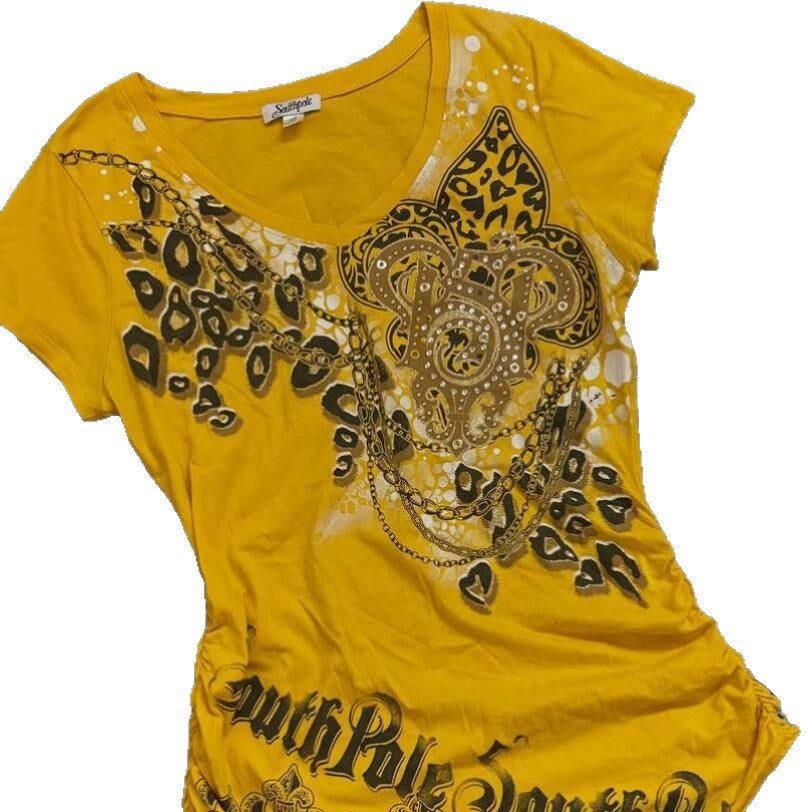 Damen T-Shirt mit dekorativem Grafikdruck und Raffung R&B
