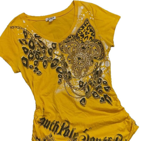 Damen T-Shirt mit dekorativem Grafikdruck und Raffung R&B