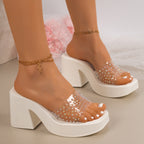 Damen Glamouröse Plateau-Sandalen mit durchsichtigen Riemen und Strassdetails R&B
