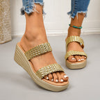 Damen Wedge-Pantoletten mit geflochtenem Riemendesign und komfortabler Sohle R&B