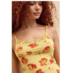 Damen florales Spaghetti-Top mit Spitzenrand R&B