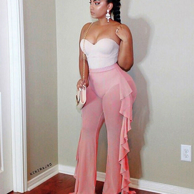 Damen Elegante und luftige Transparent-Hose mit Rüschendetails R&B