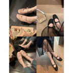 Damen elegante Ballerinas mit verstellbarem Riemchen und Blütenmuster