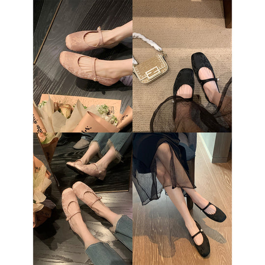 Damen elegante Ballerinas mit verstellbarem Riemchen und Blütenmuster R&B