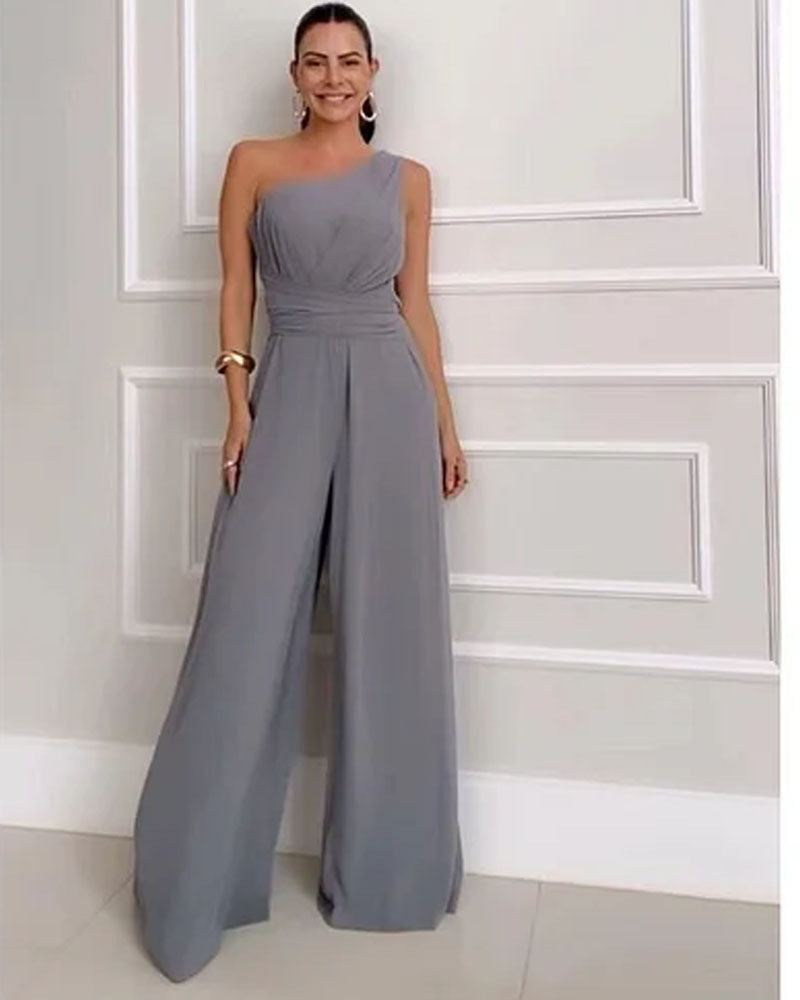 Damen Jumpsuit mit asymmetrischem Oberteil und elegantem Weitbein-Design R&B