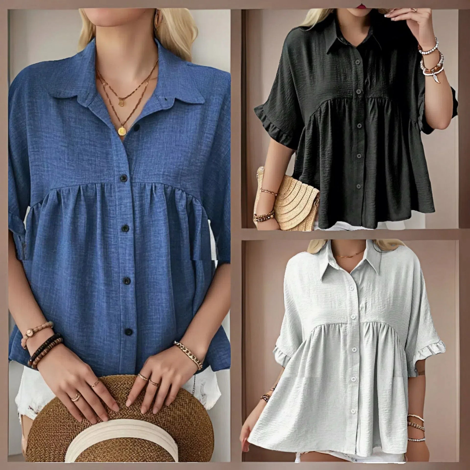 Damen Fließendes Kurzarmblusenshirt mit Rüschendetails R&B
