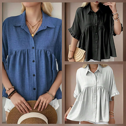 Damen Fließendes Kurzarmblusenshirt mit Rüschendetails R&B