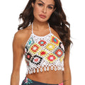 Damen gehäkeltes Crop-Top mit buntem Blumenmuster R&B