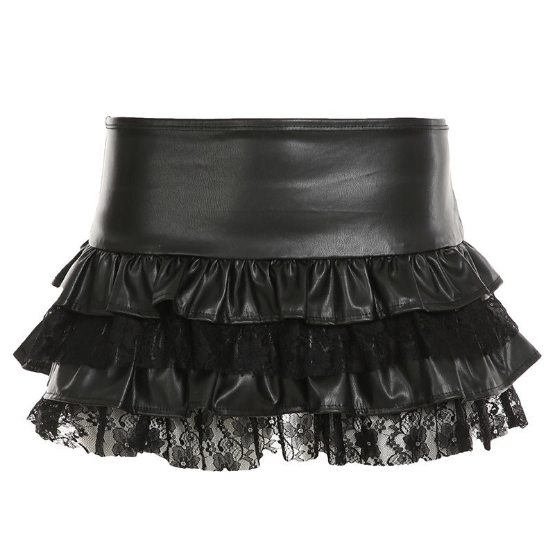 Damen Minirock mit Rüschendetails und Spitzenakzenten R&B