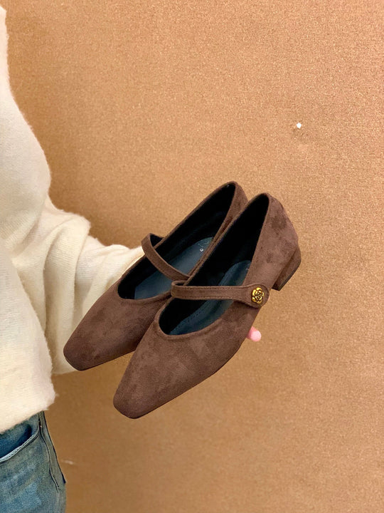 Damen elegante Ballerinas mit modischem Riemchen und hochwertigem Veloursleder R&B
