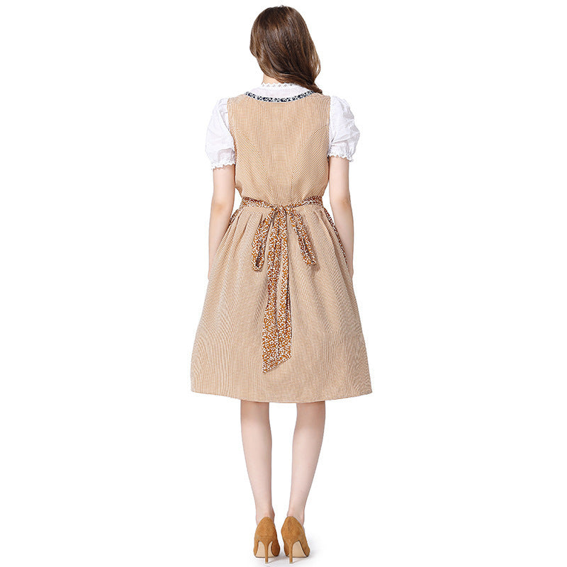 Damen nan traditionelles Oktoberfest Dirndlkleid mit Spitzenbluse, verstellbarer Korsettschnürung und gR&Blümter Schürze R&B