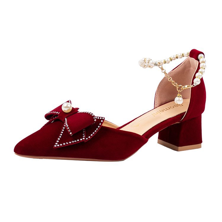 Damen elegante Pumps mit Perlenschleifen und Blockabsatz R&B