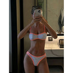 Damen Bikini-Set mit strukturiertem Wellenmuster und sportlichem Trägerdesign