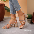 Damen Elegante Sandalen mit funkelnden Riemen und blockiertem Absatz R&B