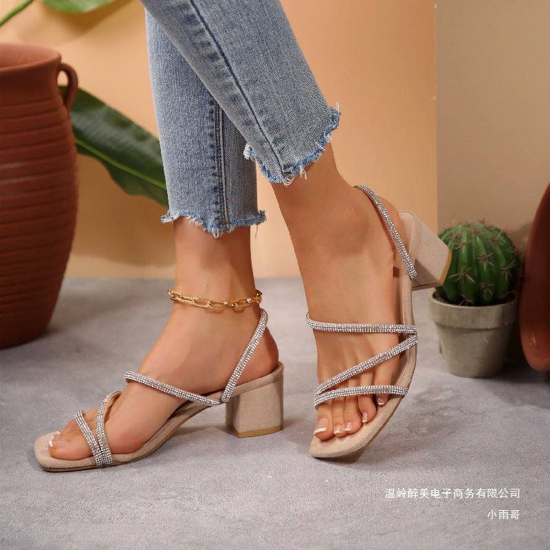 Damen Elegante Sandalen mit funkelnden Riemen und blockiertem Absatz R&B