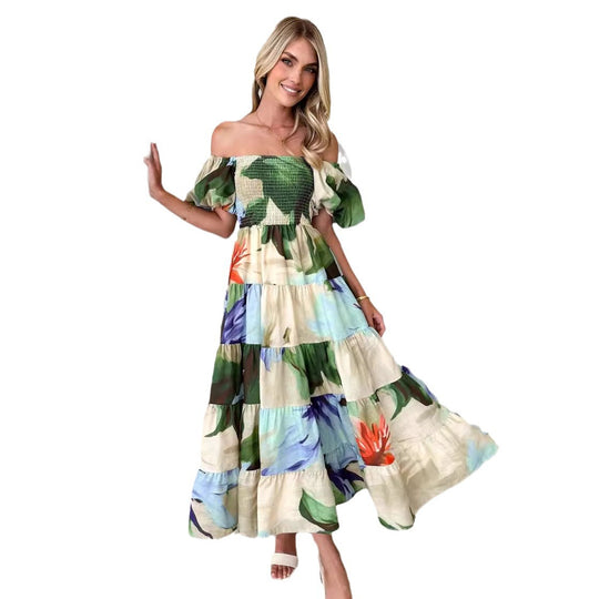 Damen Maxikleid mit Puffärmeln und floralem Smocking R&B
