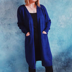 Damen lässige Strickjacke mit tiefem Schnitt und praktischen Taschen R&B