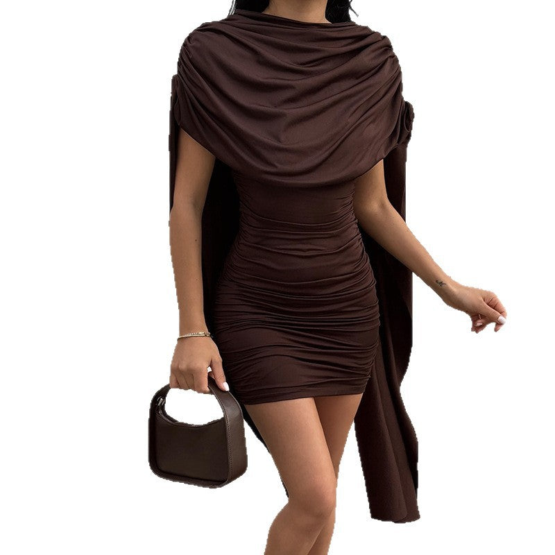 Damen Minikleid mit drapiertem Cape R&B