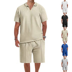 Herren lässiges Kurzarm-Polohemd und Shorts-Set aus atmungsaktivem Stoff R&B
