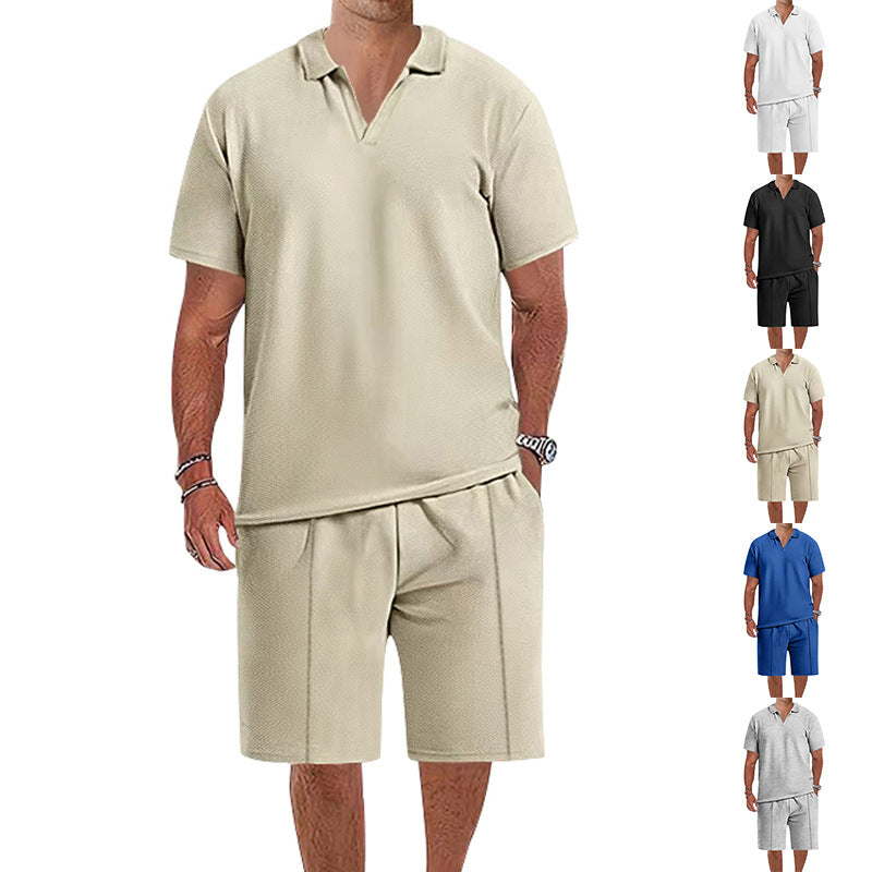Herren lässiges Kurzarm-Polohemd und Shorts-Set aus atmungsaktivem Stoff R&B