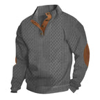 Herren nan Strickpullover mit Stehkragen und Lederbesatz R&B