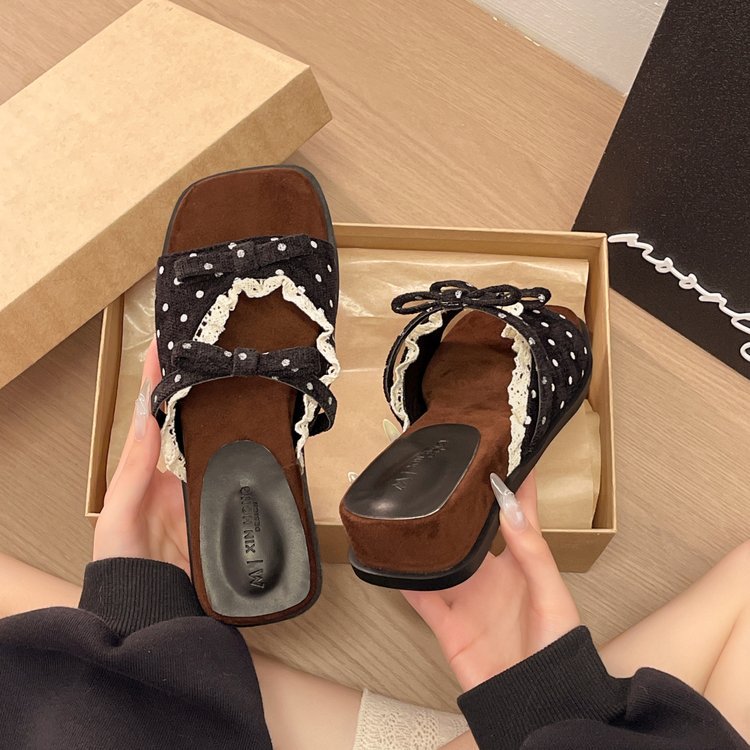 Damen elegante Slipper Sandalen mit Lochdesign und dekorativen Schleifen R&B