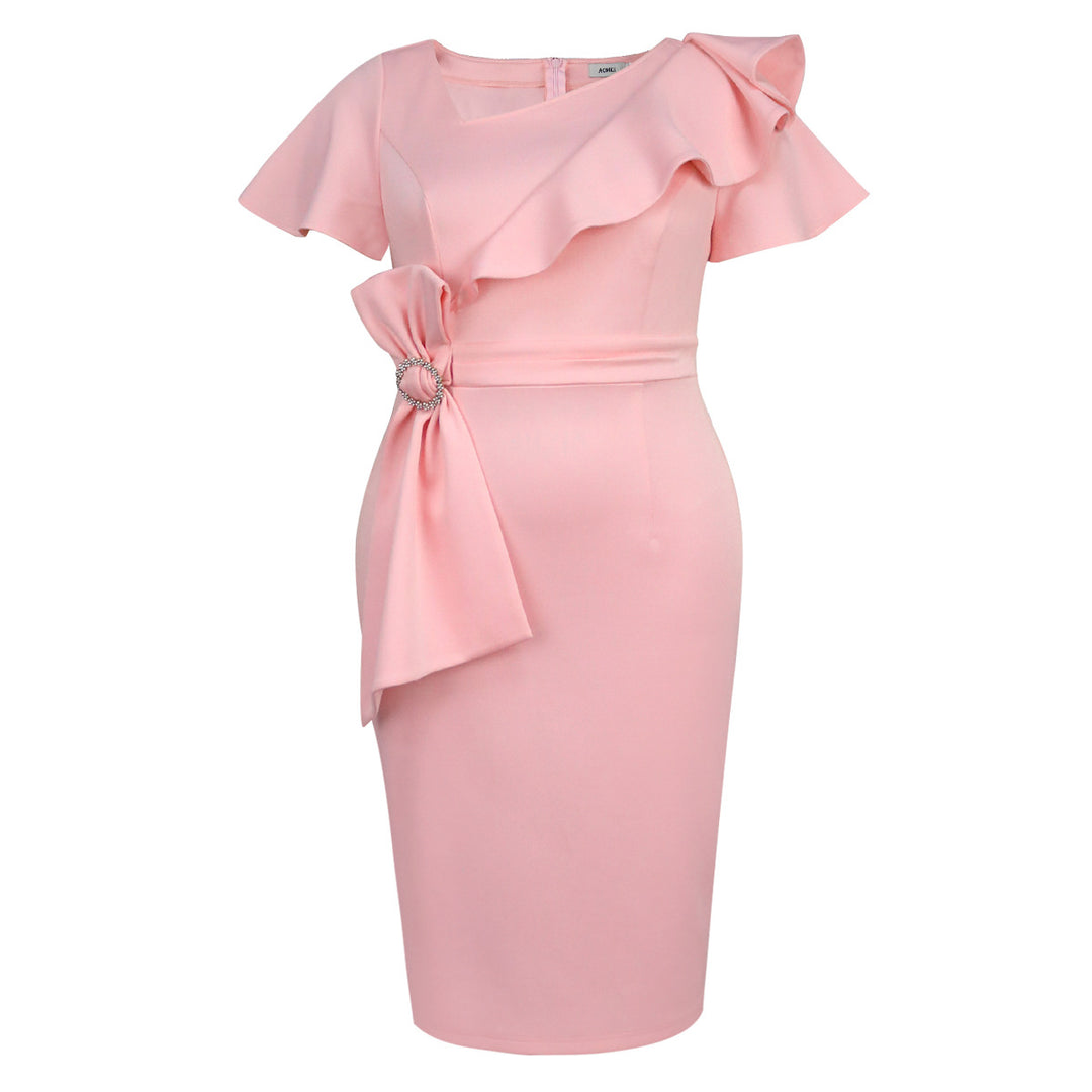 Damen Figurbetontes Kleid mit Rüschendetails und Taillengürtel R&B