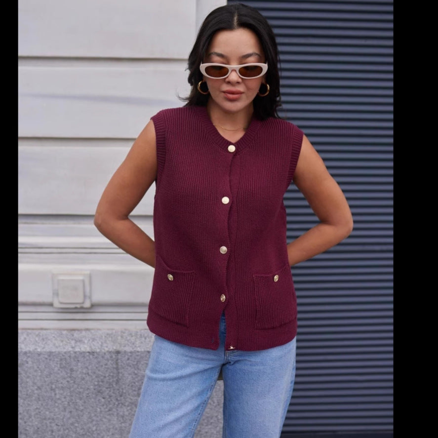 Damen Strickweste mit Knopfleiste und praktischen Taschen R&B