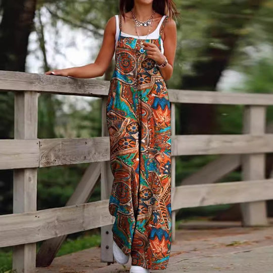 Damen Maxikleid mit verspieltem Ethno-Muster und breiten Trägern R&B