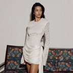 Damen Elegantes Spitzenkleid mit Fließendem Rock und Raffungen R&B