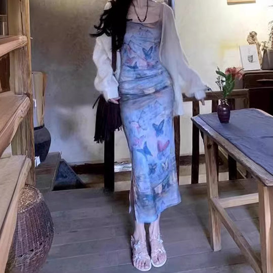 Damen Maxikleid im floralen Wasserfarbdruck R&B