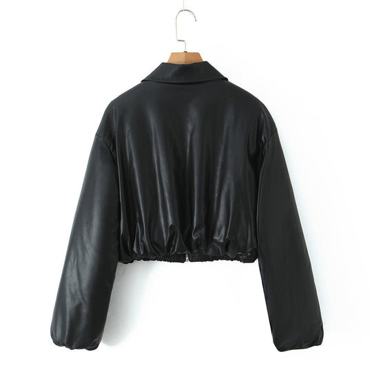 Damen Kunstleder Bikerjacke im lässigen Cropped-Design R&B