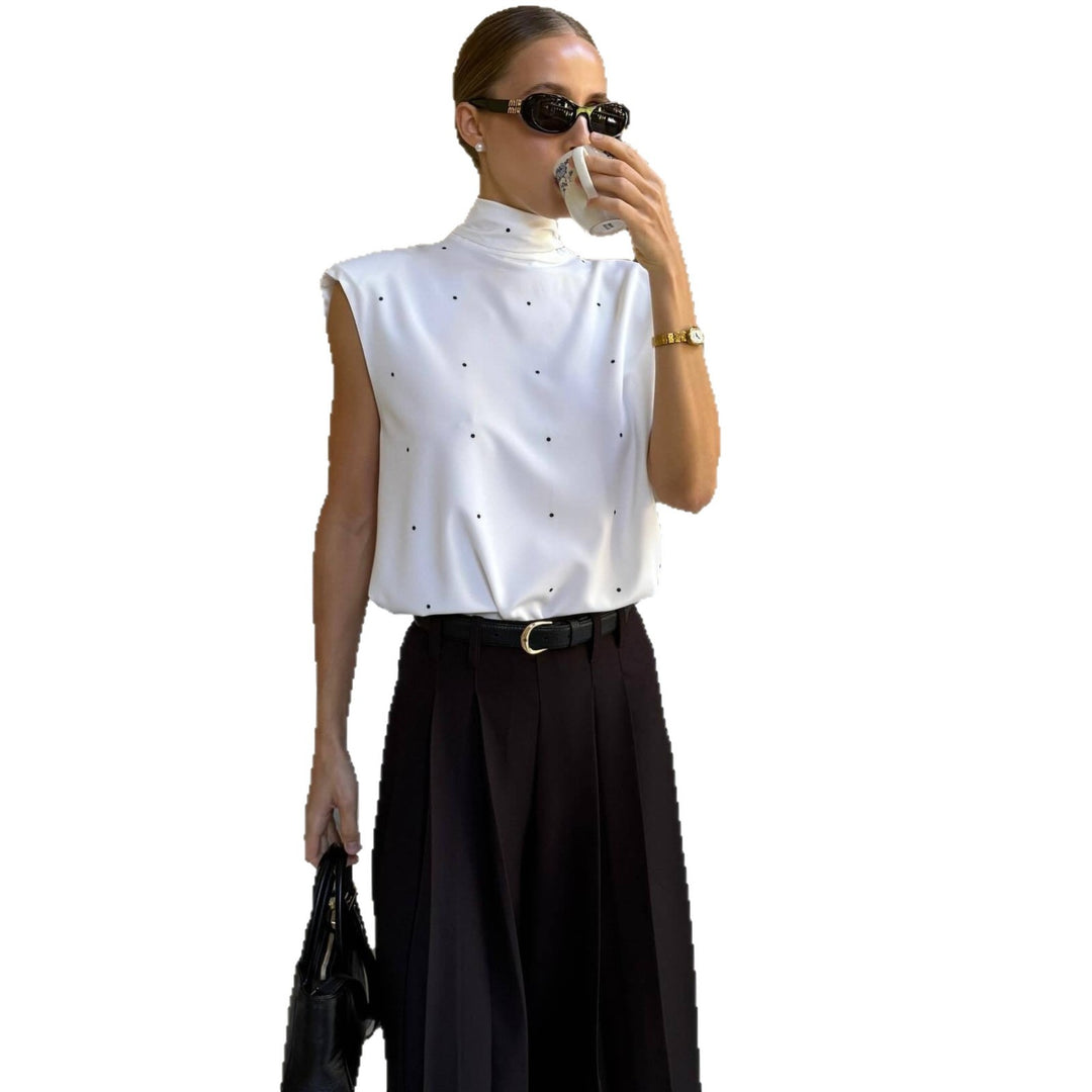 Damen Elegantes Oberteil mit hohem Kragen und feinen Punkten R&B