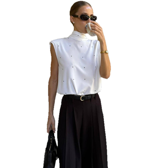 Damen Elegantes Oberteil mit hohem Kragen und feinen Punkten R&B