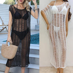 Damen transparenter Häkelstrandüberwurf mit fransigen Details R&B