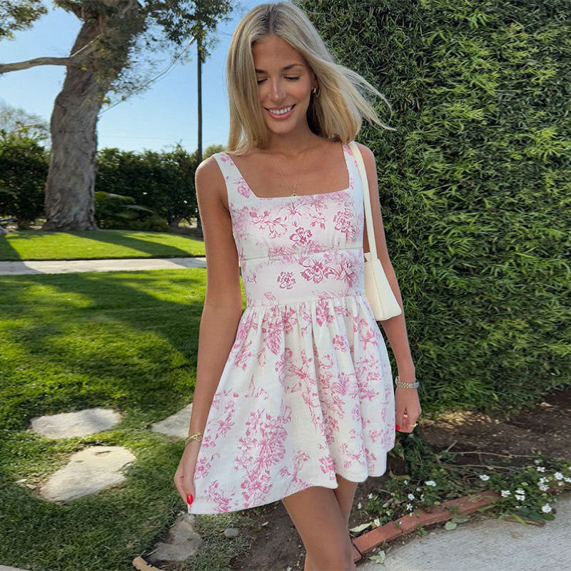 Damen Sommerliches Blumenkleid mit quadratischem Ausschnitt R&B