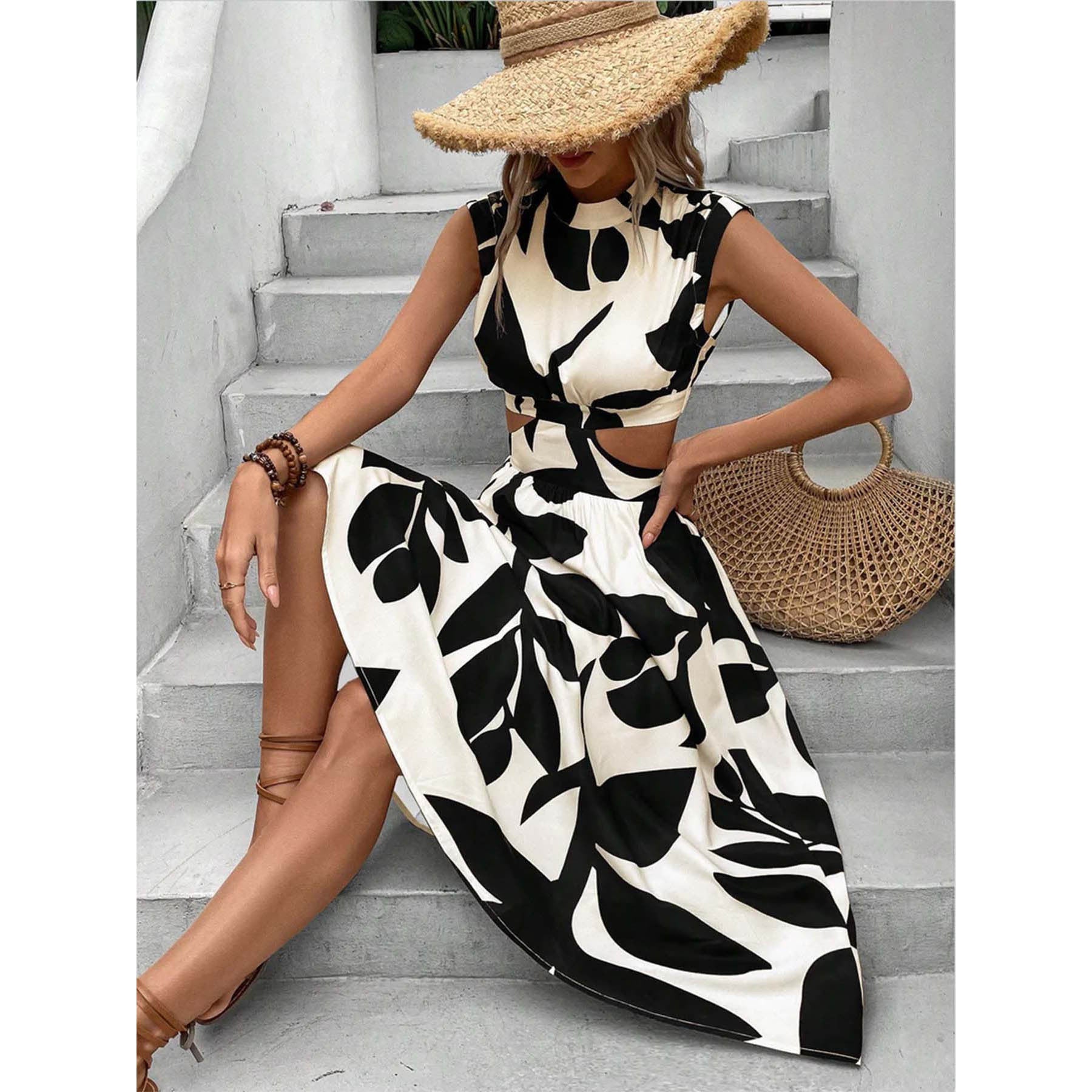 Damen Elegantes Maxi-Kleid mit Cut-Out-Details und floralem Muster R&B
